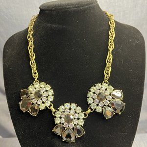 Banana Republic Gunmetal Grey, Green & Clear Rhinestone Statement Necklace